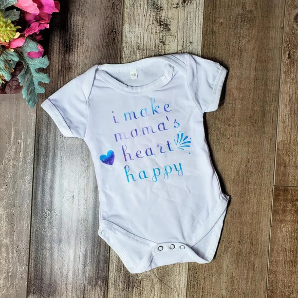 Cricut Baby Girls Bodysuit "i make mama's heart happy" White Blue Purple 0-3M - Picture 2 of 9
